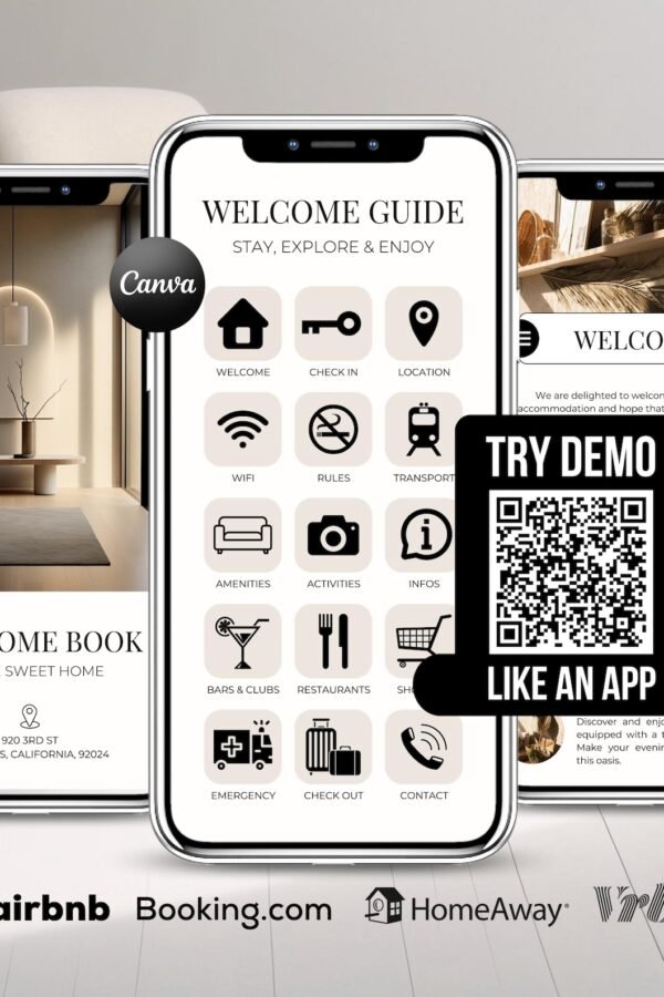 Airbnb welcome book digital template for vacation rental hosts on mobile phone
