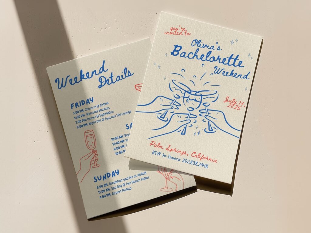 Free bachelorette itinerary template with handwritten vintage design and invitation