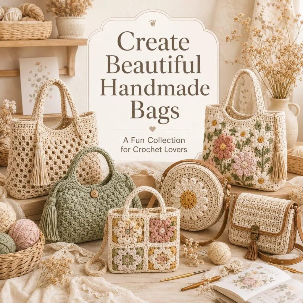 Collection of 75 crochet bag patterns including totes, purses and crossbody designs