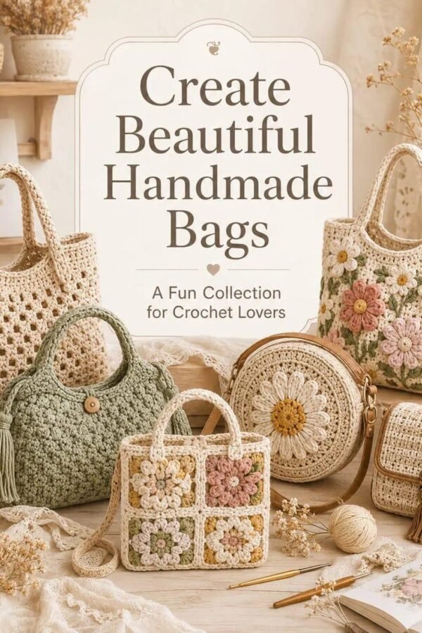 Collection of 75 crochet bag patterns including totes, purses and crossbody designs
