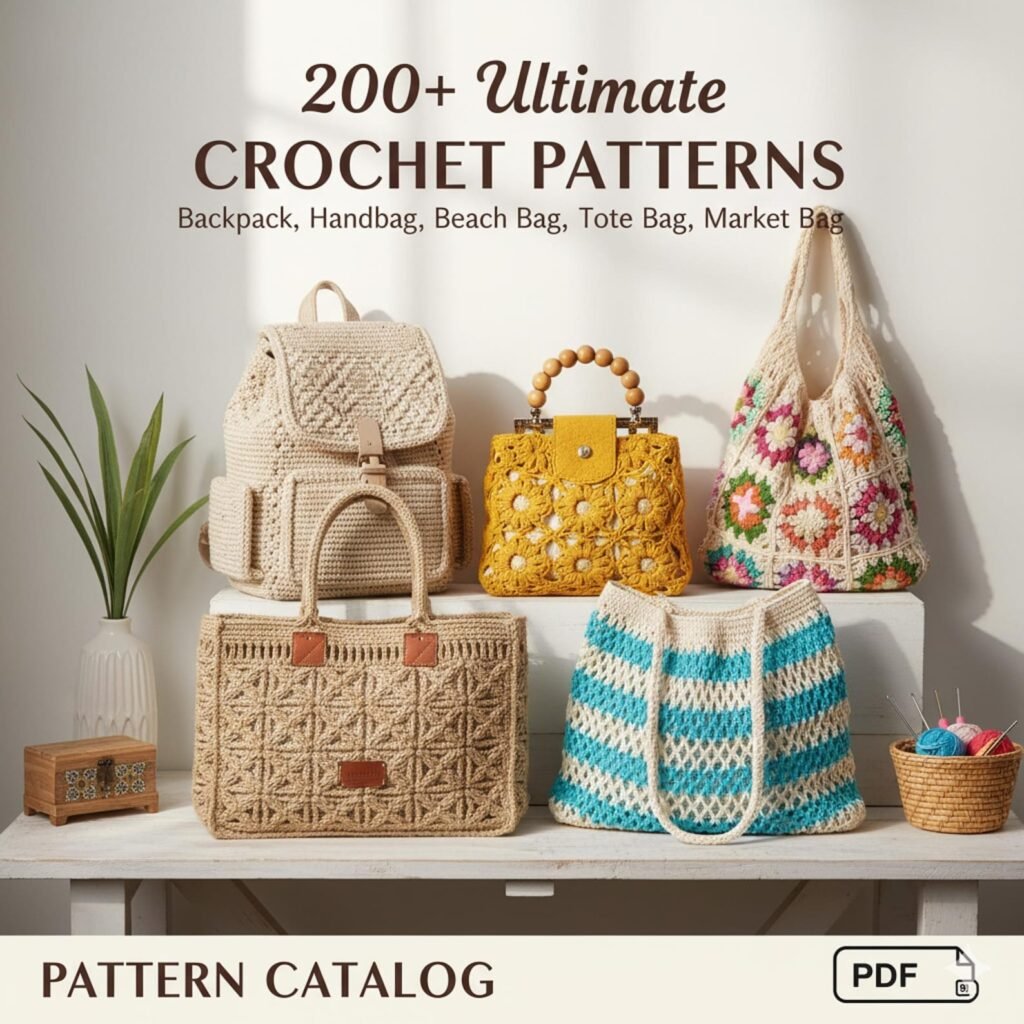 Collection of 200+ free crochet bag patterns in boho, modern, and vintage styles