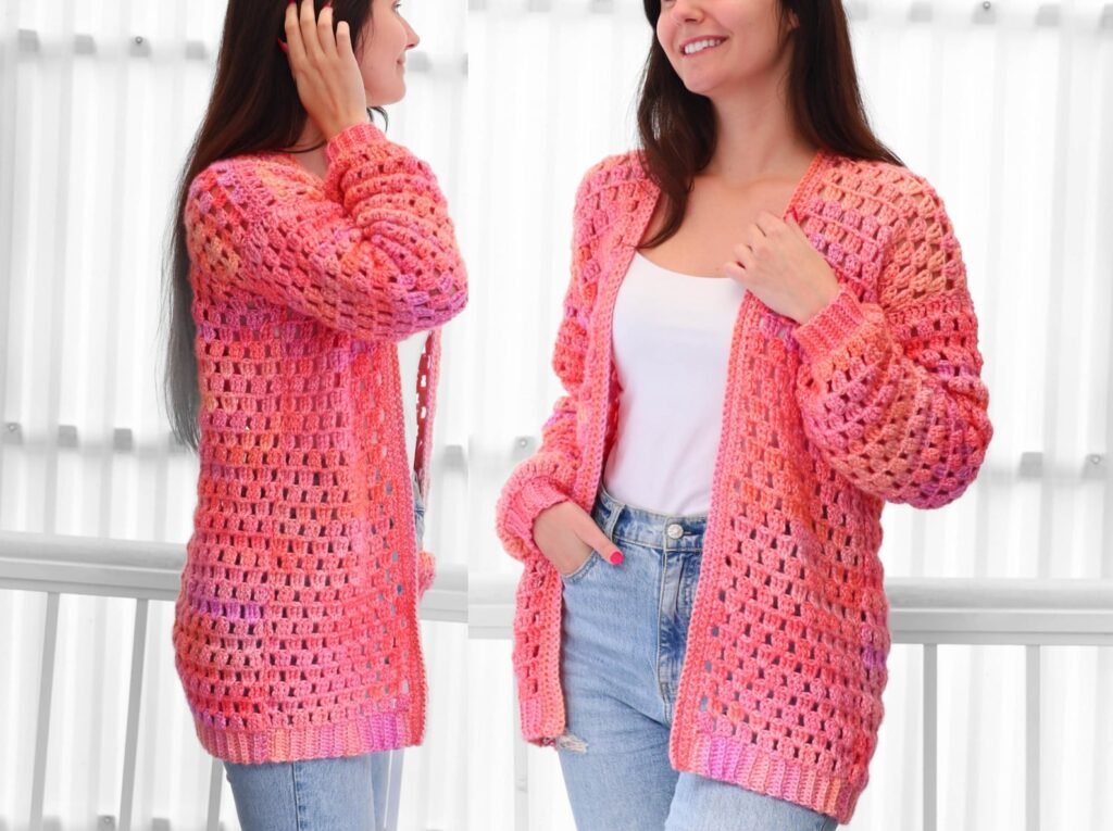 Free crochet cardigan pattern for beginners with easy rectangular construction