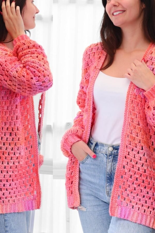 Free crochet cardigan pattern for beginners with easy rectangular construction