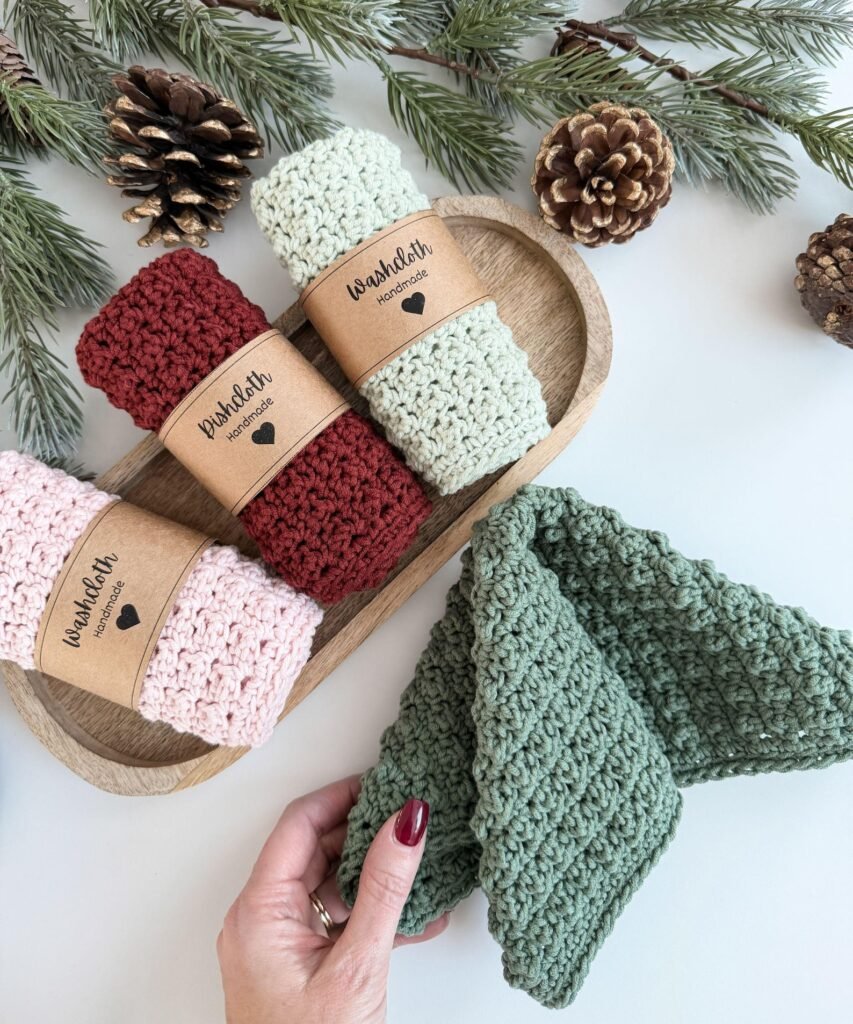 Free crochet dishcloth pattern with textured bobbly stitch in festive colors