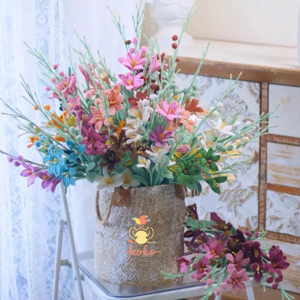 Free crochet flower pattern for making beautiful Crocosmia Lucifer blooms