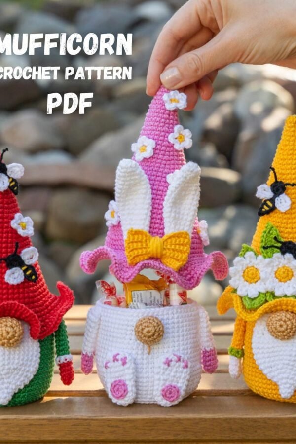 Free crochet gnome pattern bundle with flower gnomes and bee amigurumi designs