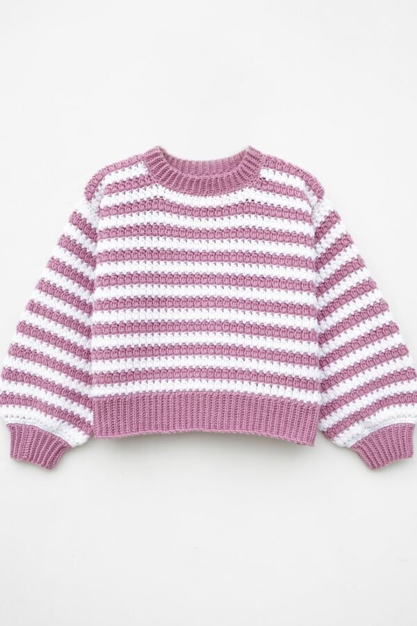 Free crochet sweater pattern for easy striped pullover in multiple sizes