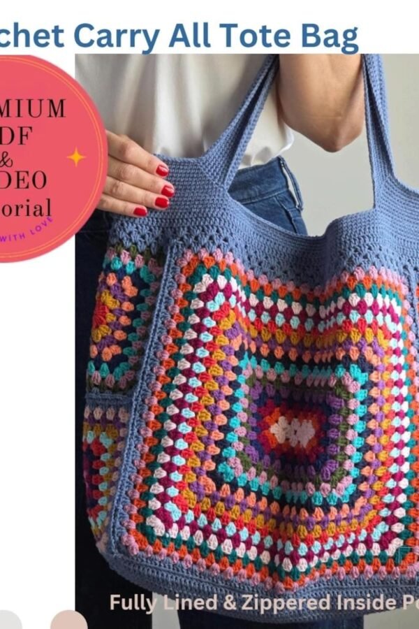 Free crochet tote bag pattern with lining and zippered pocket tutorial