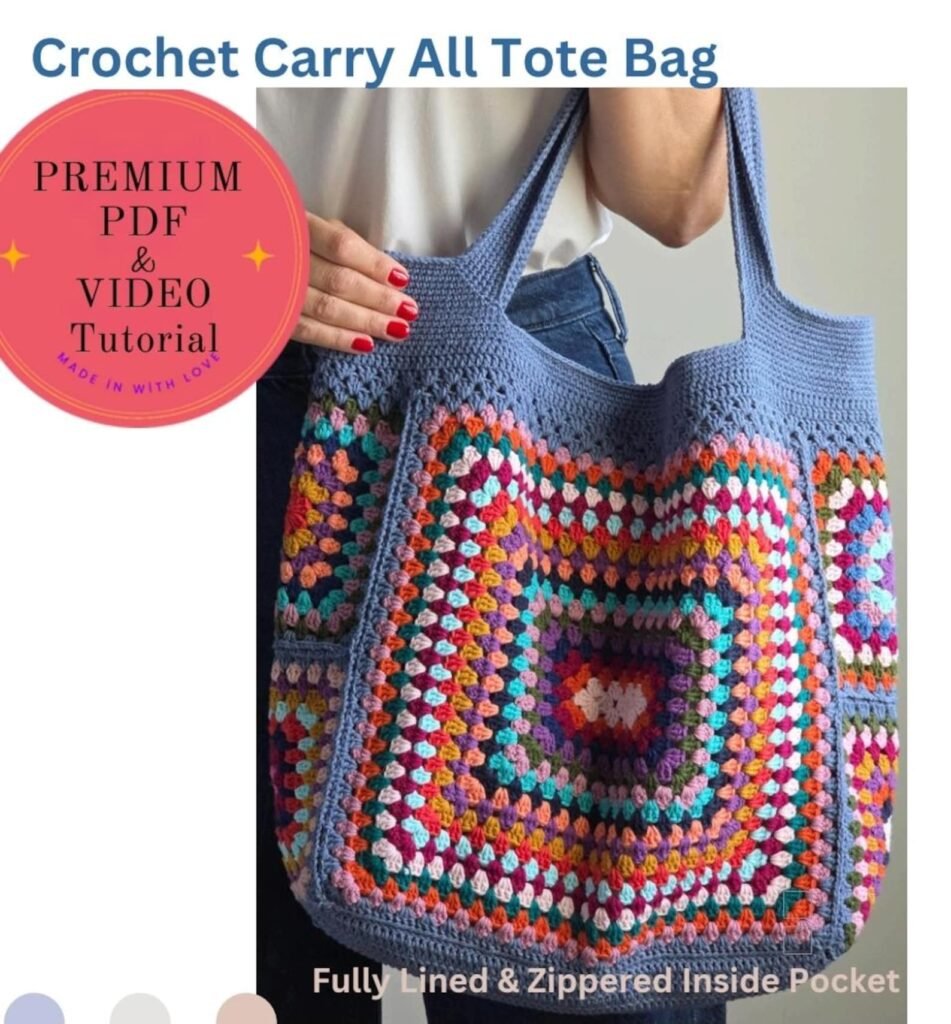 Free crochet tote bag pattern with lining and zippered pocket tutorial