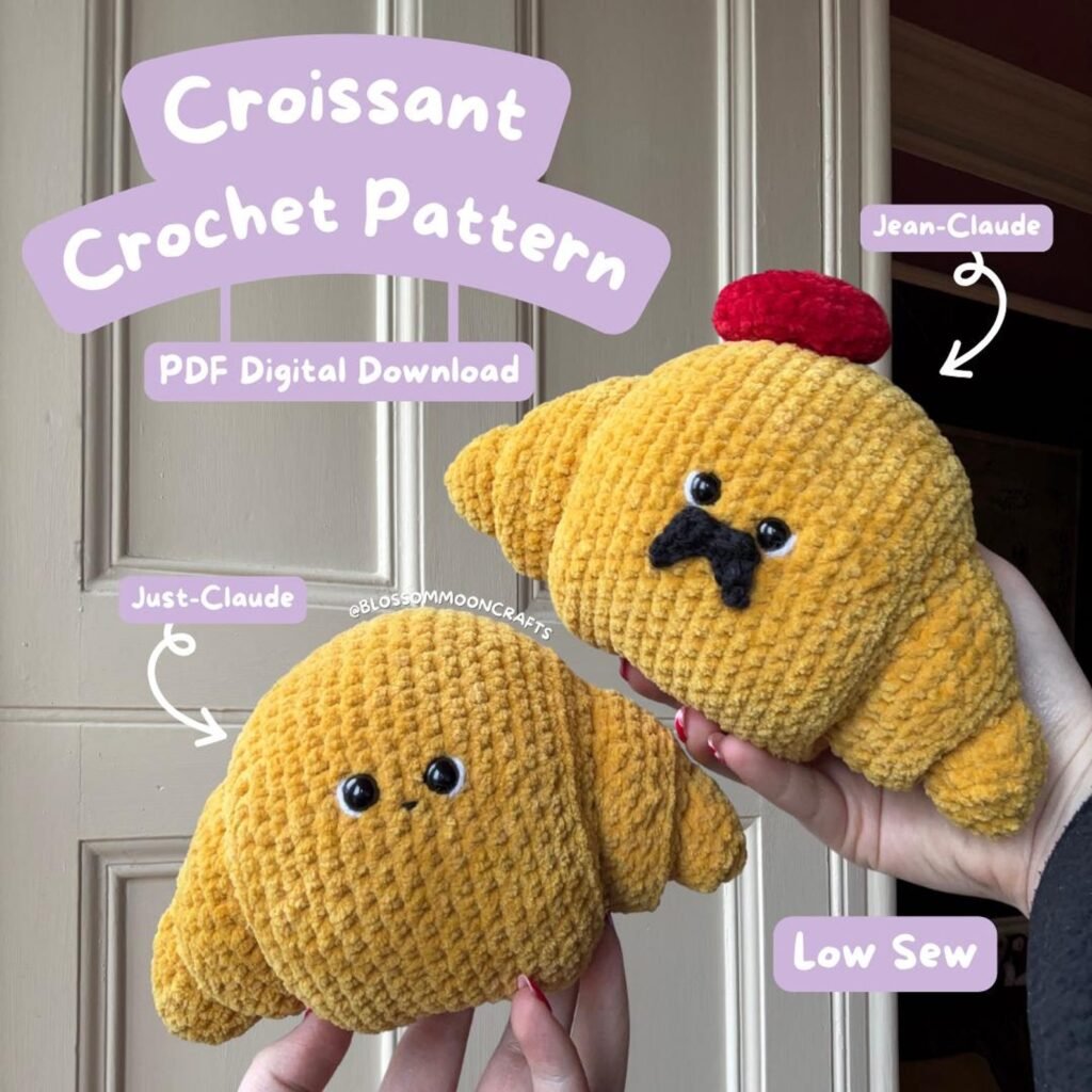 Free croissant crochet pattern PDF with step-by-step amigurumi instructions