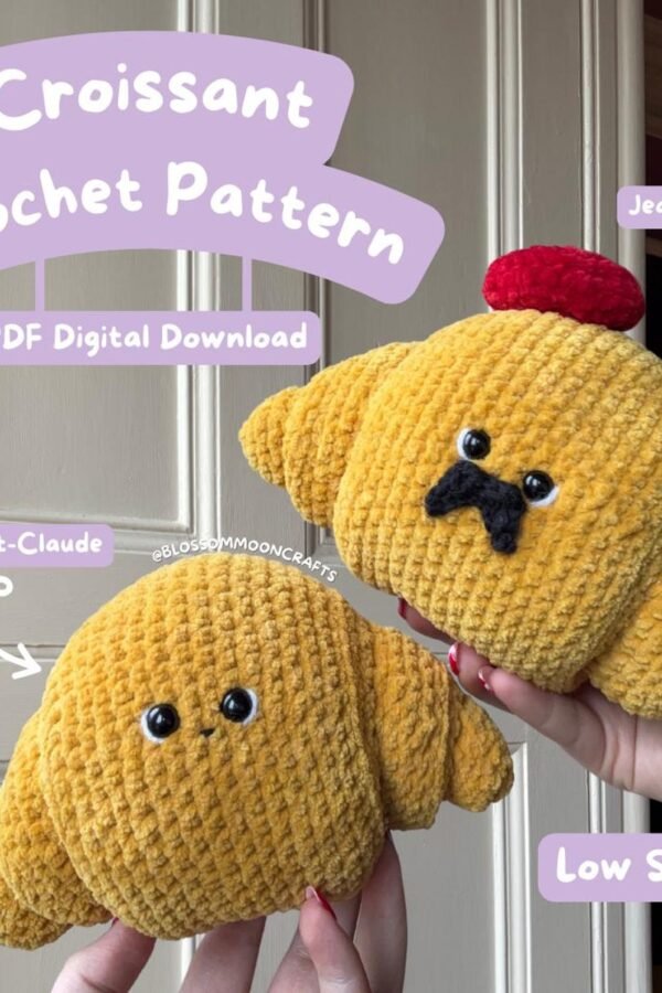 Free croissant crochet pattern PDF with step-by-step amigurumi instructions