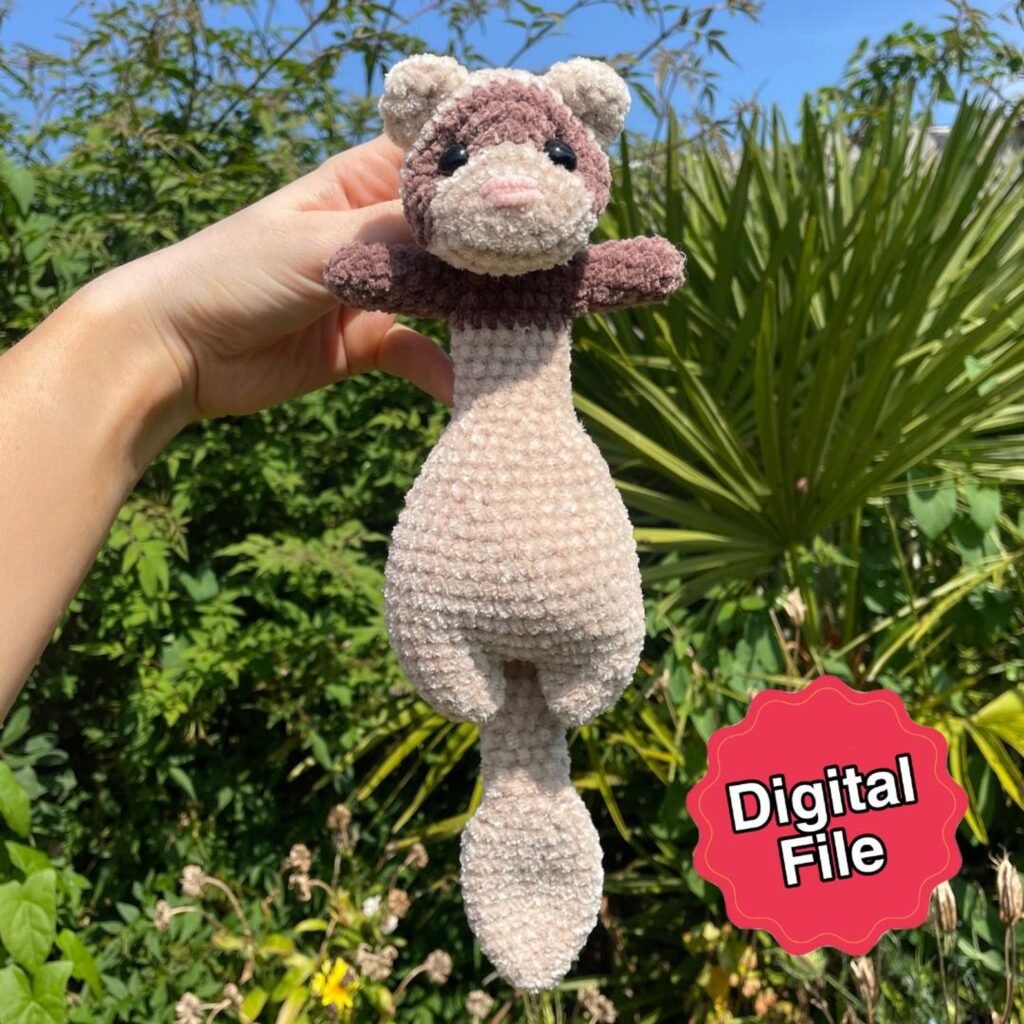 Big floppy ferret crochet pattern with step-by-step instructions and video tutorials