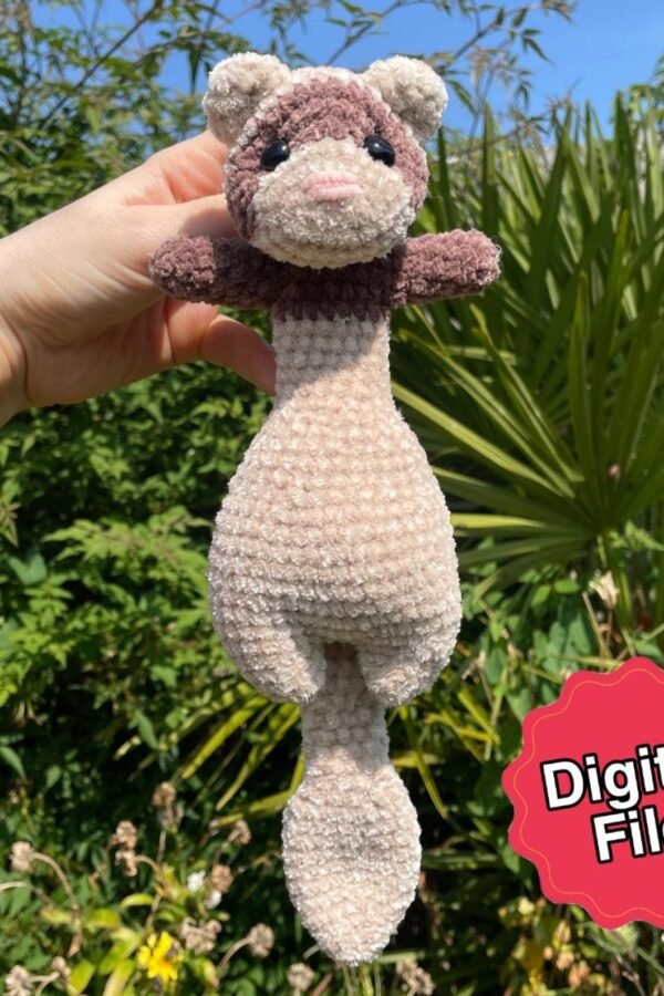 Big floppy ferret crochet pattern with step-by-step instructions and video tutorials