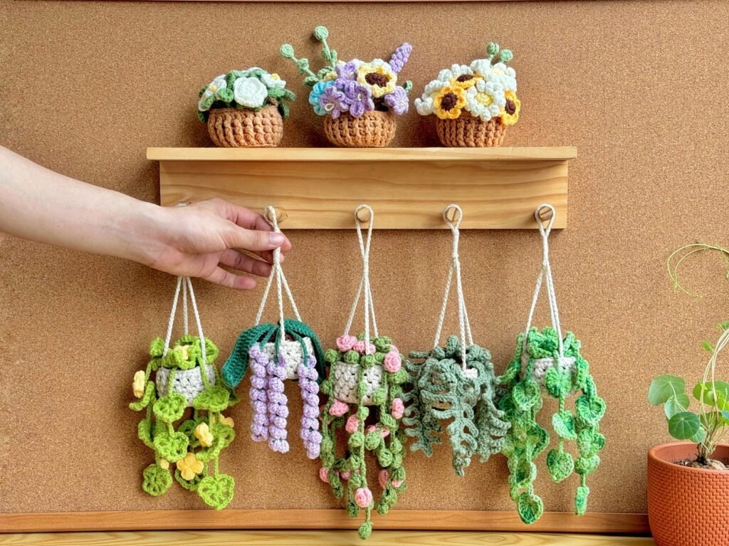 Free hanging plant crochet pattern PDF for car mirror and home decor