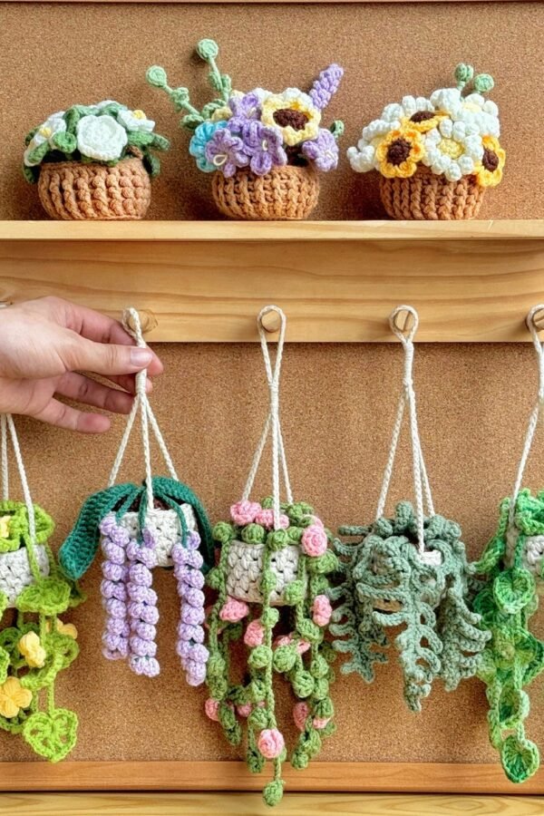Free hanging plant crochet pattern PDF for car mirror and home decor