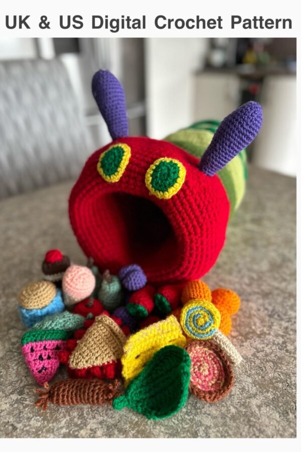 Hungry caterpillar crochet pattern digital download with food items included