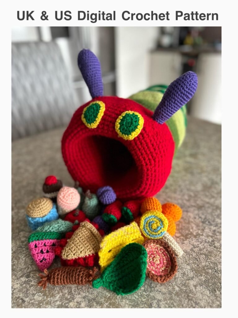 Hungry caterpillar crochet pattern digital download with food items included