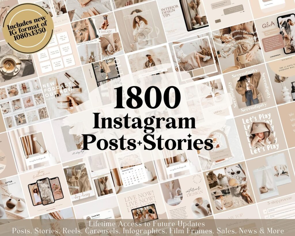 Instagram Canva templates collection with neutral aesthetic for posts and stories