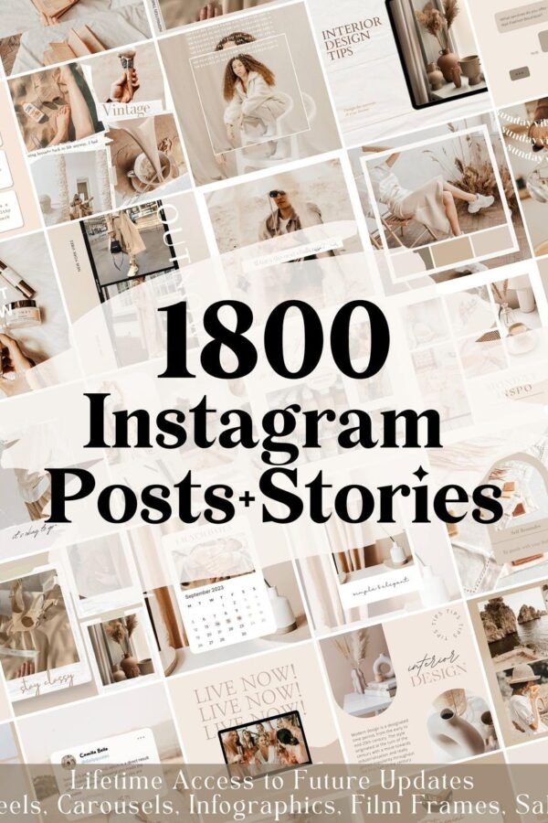 Instagram Canva templates collection with neutral aesthetic for posts and stories
