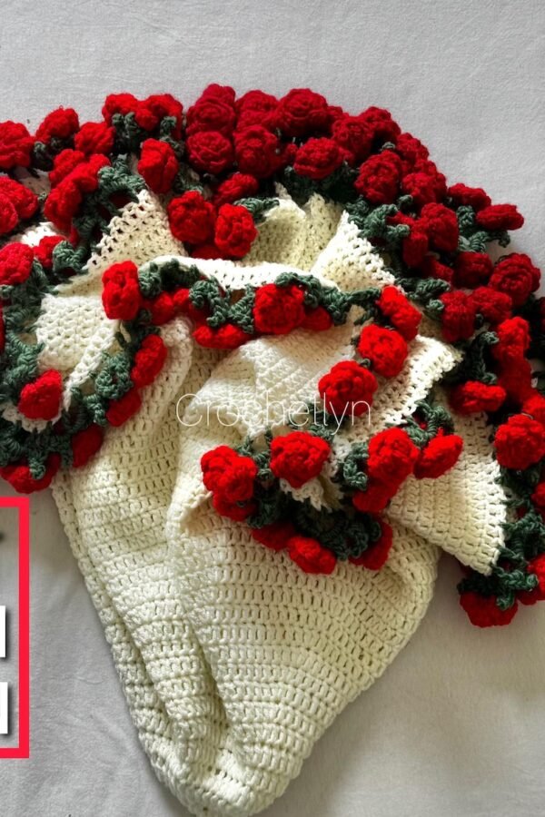Rose crochet blanket pattern with circular design and delicate rose border details