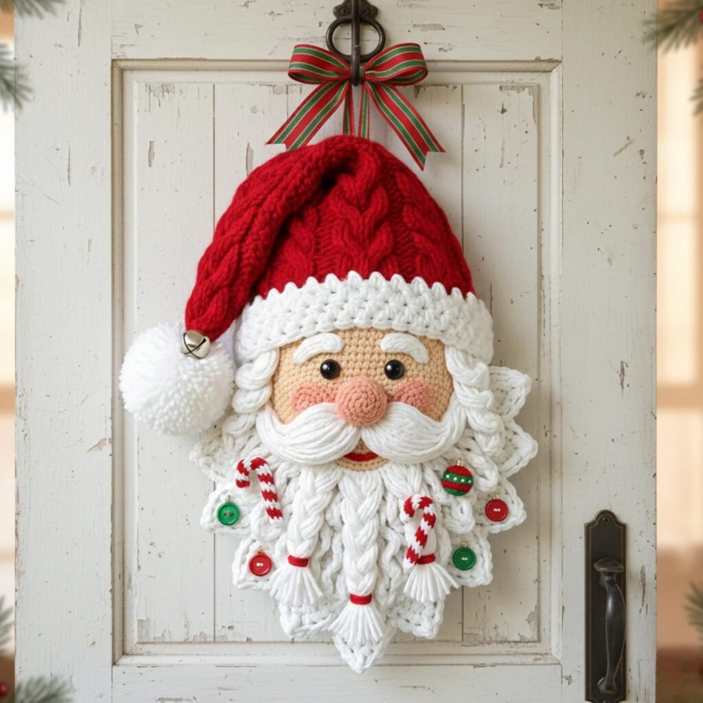 Free santa crochet pattern for festive Christmas ornament with layered beard