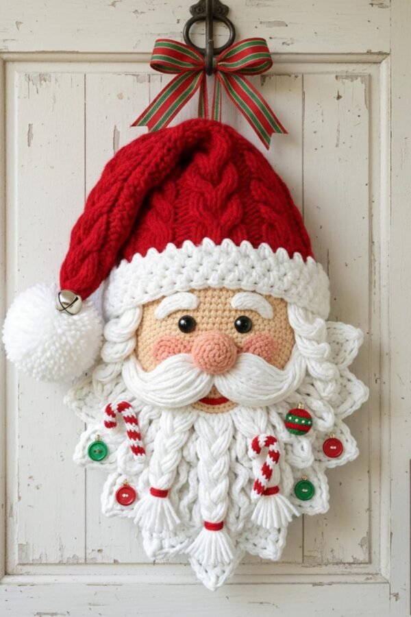 Free santa crochet pattern for festive Christmas ornament with layered beard