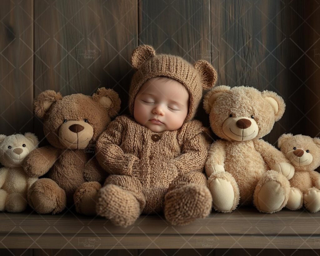 Free teddy bear backdrop for newborn baby photography face insert composite