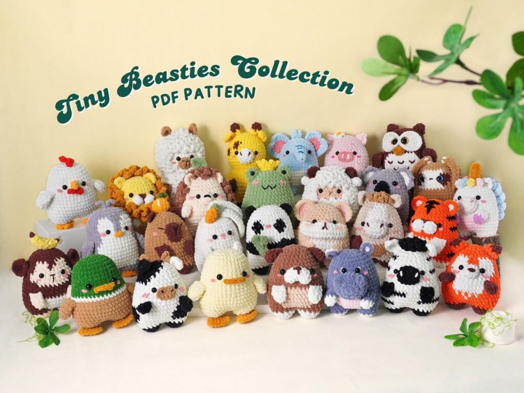 Tiny crochet patterns collection featuring 28 adorable miniature animals