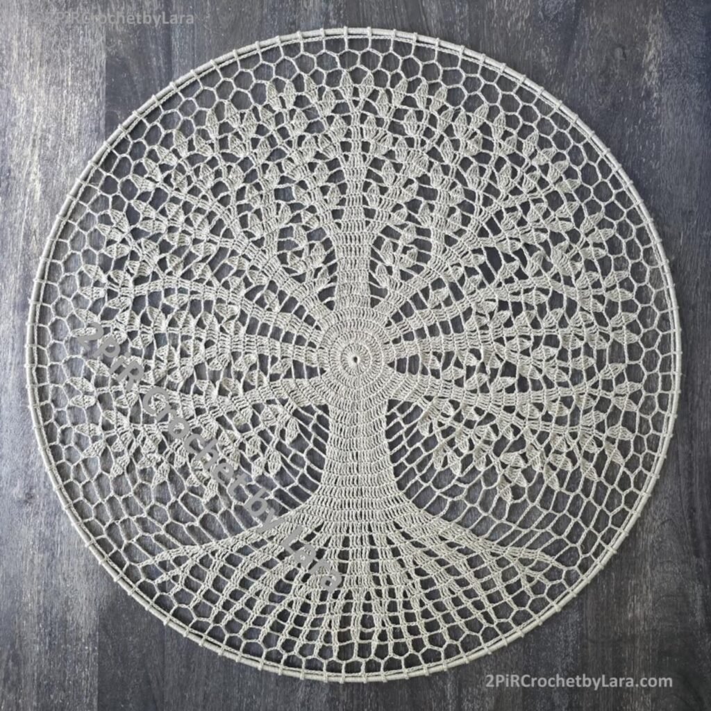 Tree of life crochet pattern mandala wall hanging diagram in natural linen