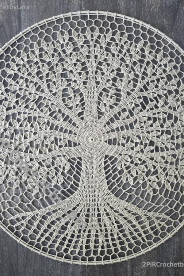 Tree of life crochet pattern mandala wall hanging diagram in natural linen