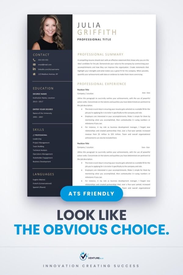 Professional word resume template with modern design and multiple page layouts